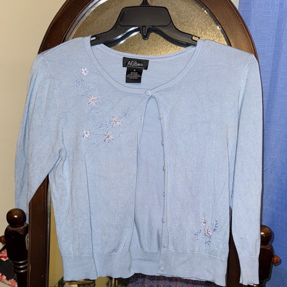 AGB Women's Soft Blue Embroidered Cardigan